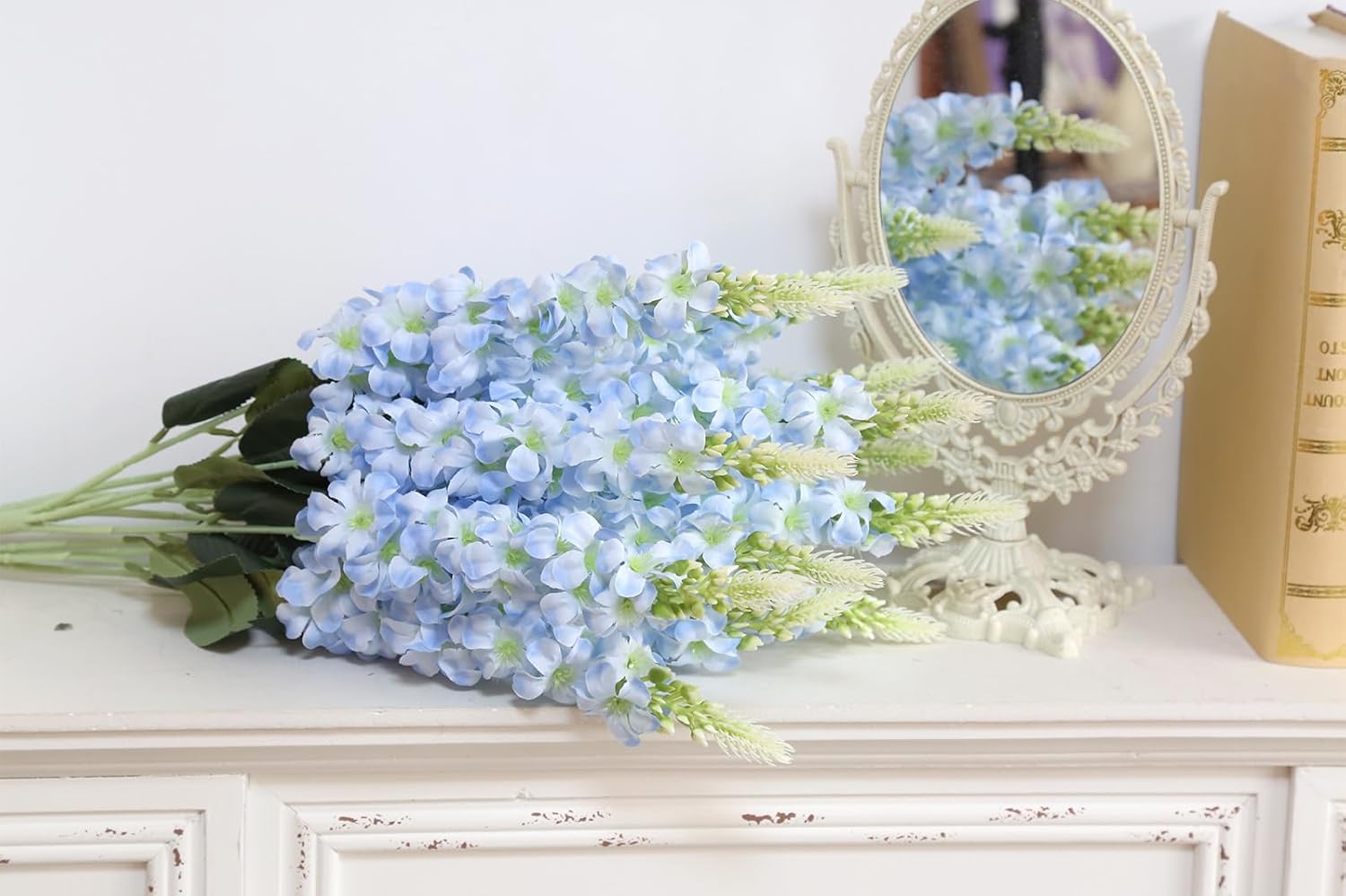 Light Blue Snapdragon Artificial Flowers 3 Bouquets Delphinium Flowers Fake Silk Hyacinth, 21.65” Faux Flowers Bulk for Wedding Floral Arrangements Centerpiece Table Home Decor(Light Blue