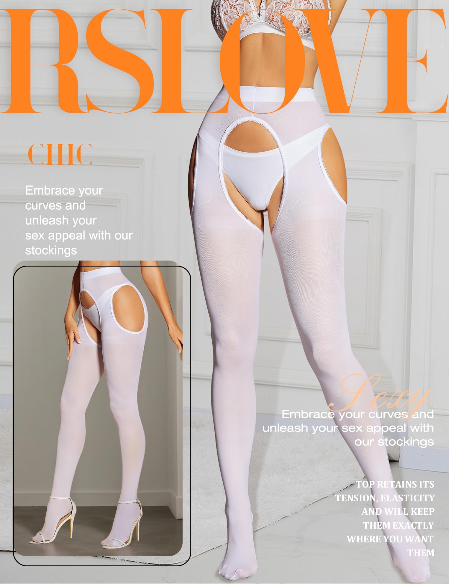 RSLOVE Seksowne rajstopy dla kobiet – nylon 80D wysoka talia rajstopy dla kobiet