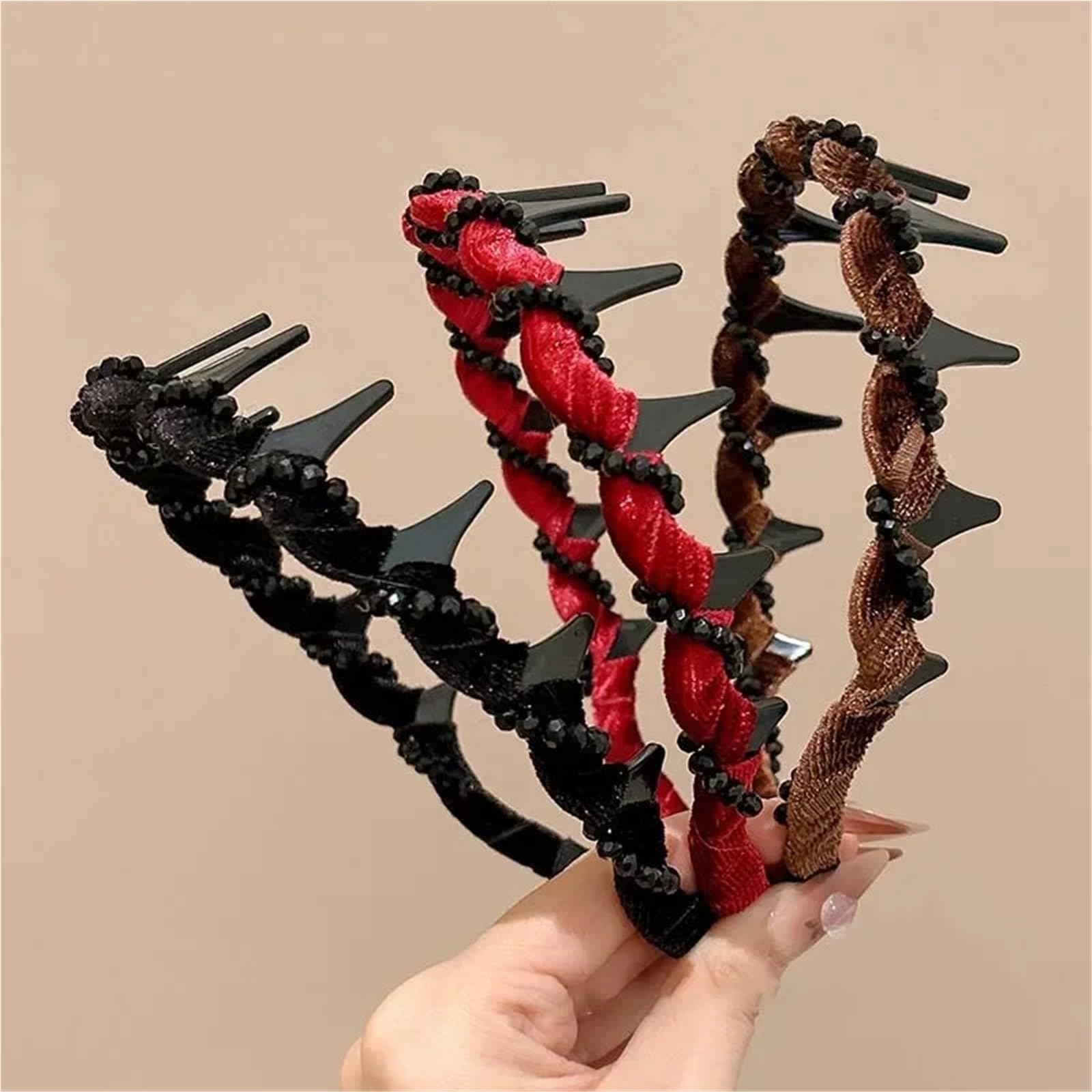 Cerchietto per capelli vintage con perle artificiali di cranio alto, 2/5/10 pezzi, in velluto nero e cristallo (rosso, 20 pezzi)
