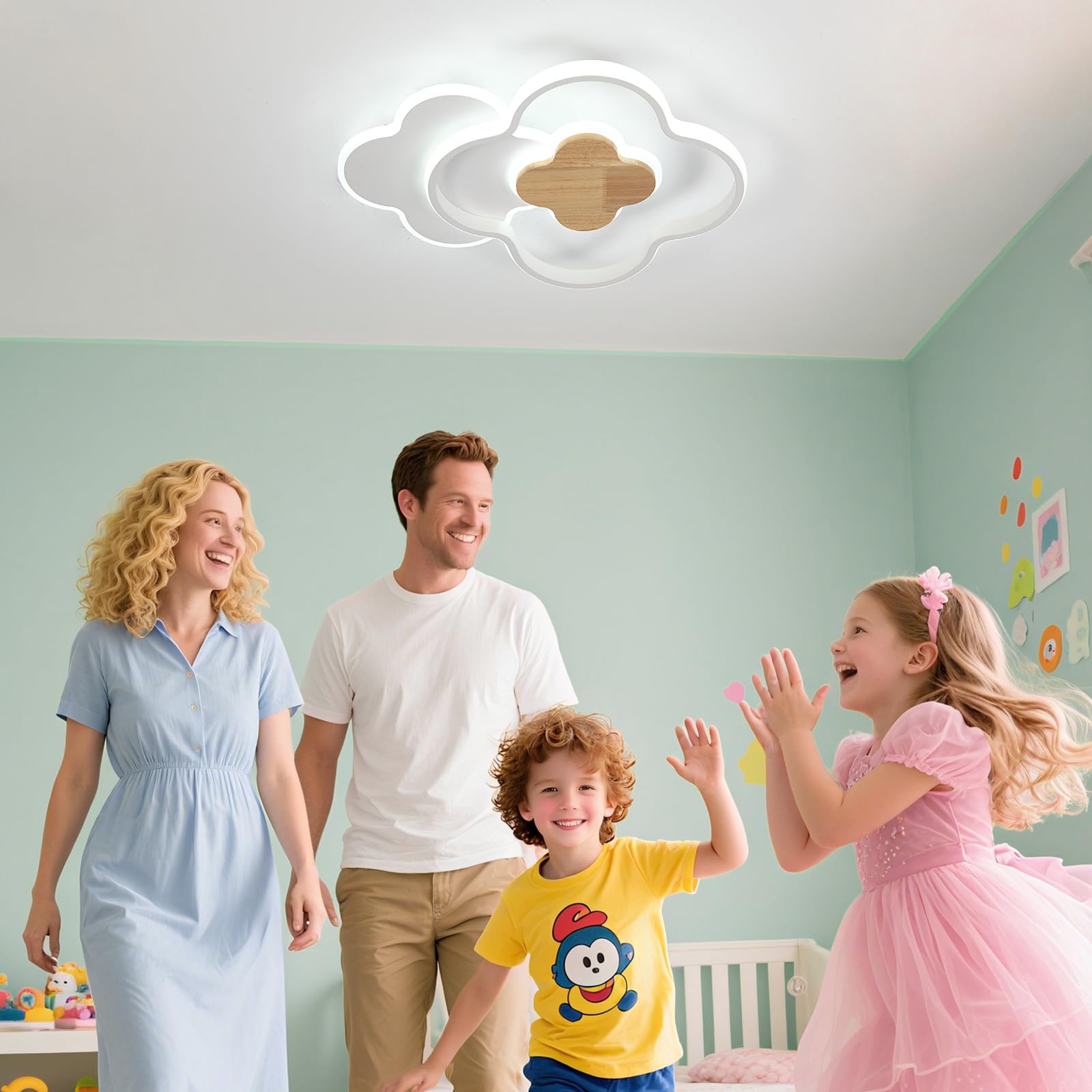 Lampadario Cameretta Bambina Plafoniera Led Soffitto, Telecomando 3000-6000K Lampadario kreative Quadrifoglio Cameretta, Lampade Cameretta Bambina Soggiorno Camera da Letto Bambino (45CM)