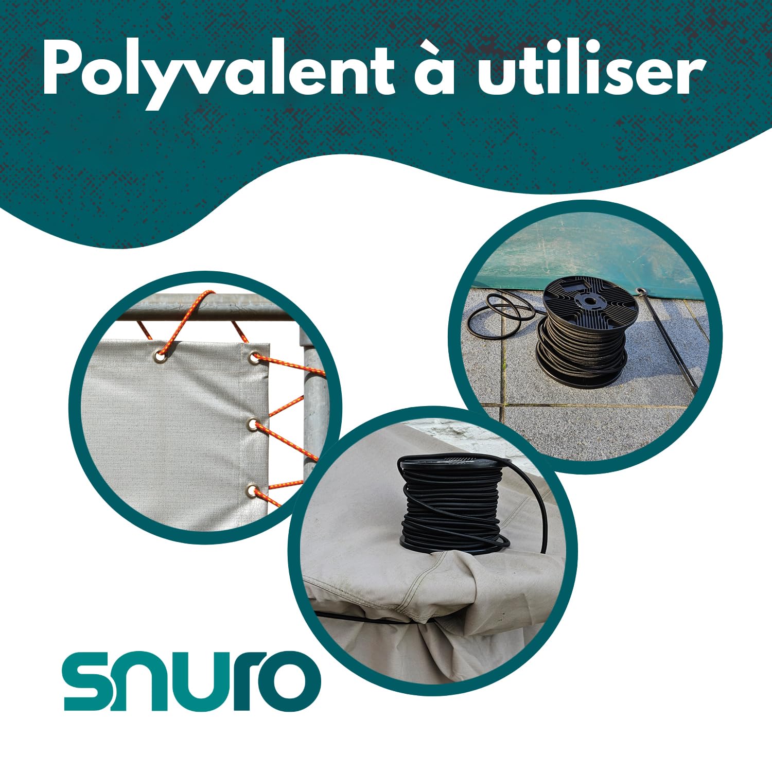 Corde élastique Ronde (4mm, 100M, Noir) - Qualité Professionnelle - Résistante aux intempéries et réutilisable - Charge de Rupture 80kg