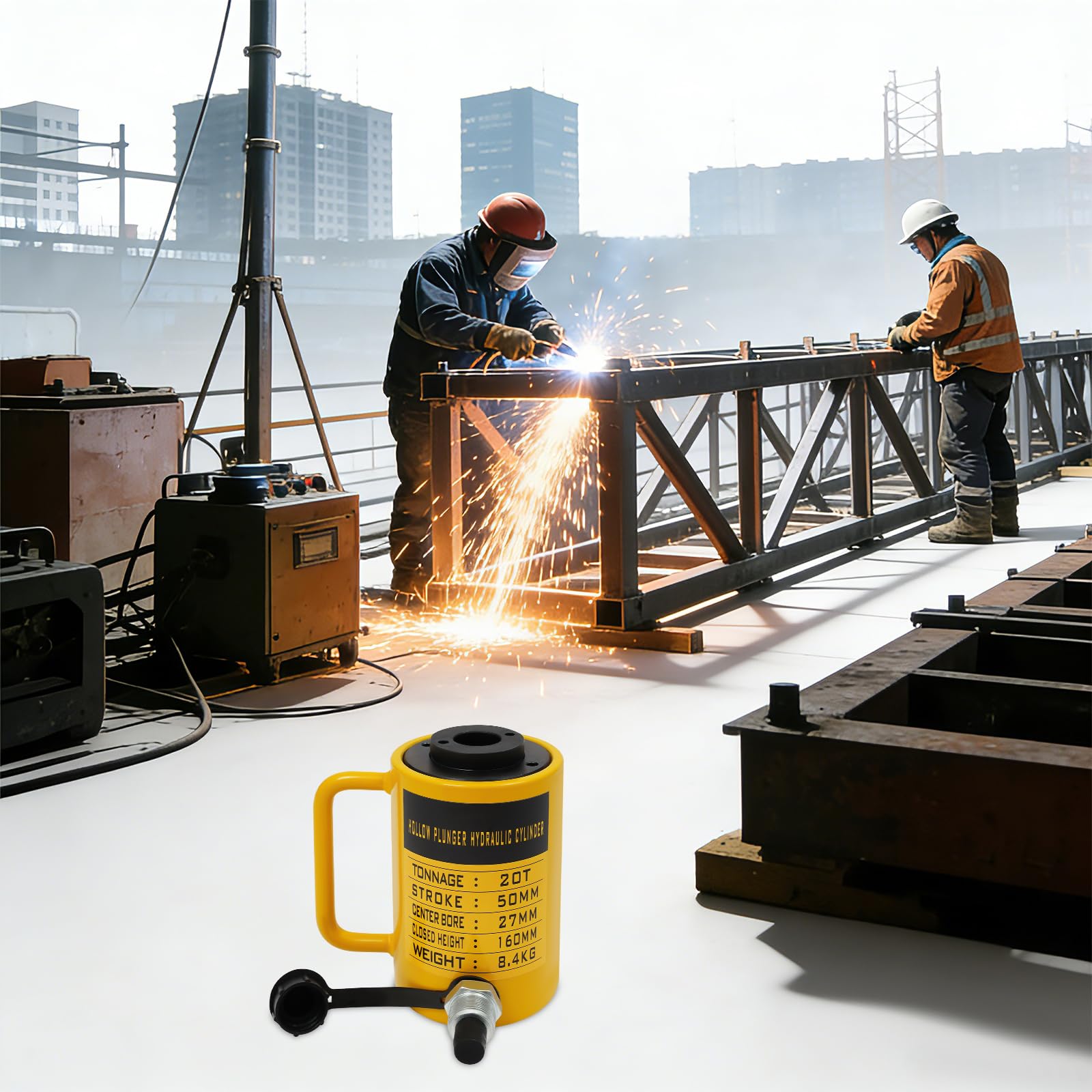 Cilindro idraulico da 20 T con cilindrata da 60 mm, cilindro a pistone cavo portatile, cavo singolo acting idraulico, martinetto per timbri e pompa manuale dell'olio idraulico Ram Cylinder per edifici