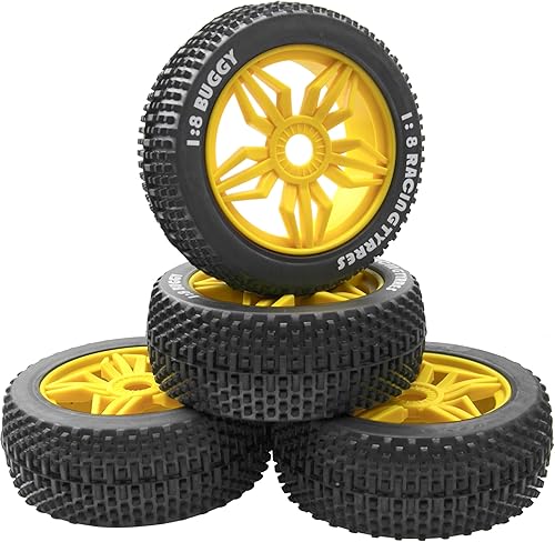 Miniatura 4 de ShareGoo OD 4.52 pulgadas 18 RC Buggy neumáticos de goma con 5 radios llanta de plástico hexagonal de 0.669 in compatible con Arrma Kyosho Exceed RC