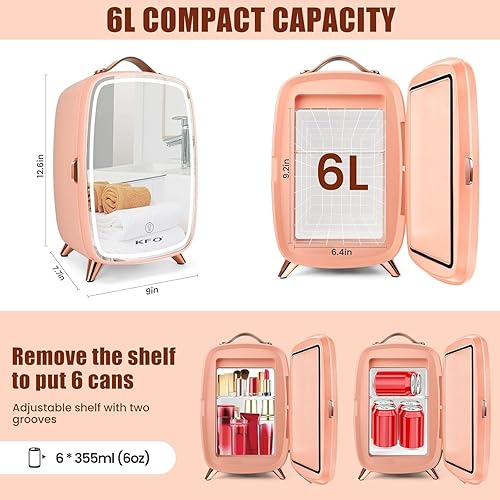 Miniatura 2 de KFO Mini refrigerador de belleza rosa para el cuidado de la piel, 6 litros8 latas, refrigerador de maquillaje, seguro y silencioso, protege tus