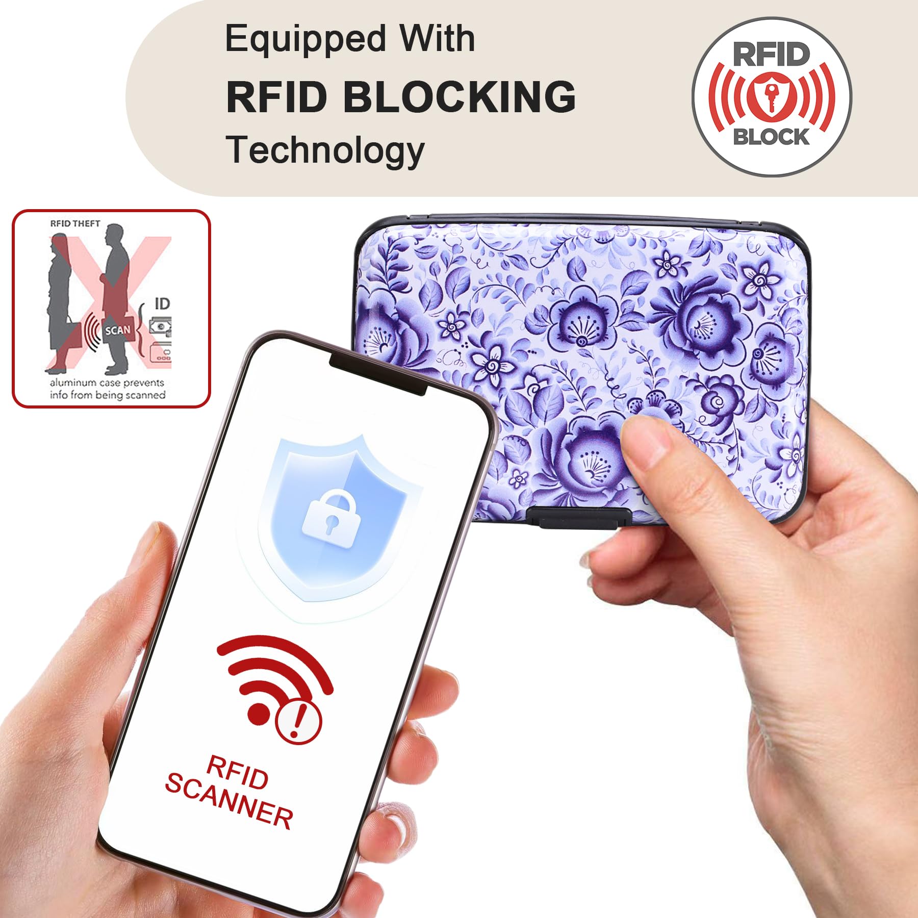 Elfish Mini RFID Aluminum Wallet Credit Cards Holder Business Card Case Metal ID Case for Men Women (Camellia)
