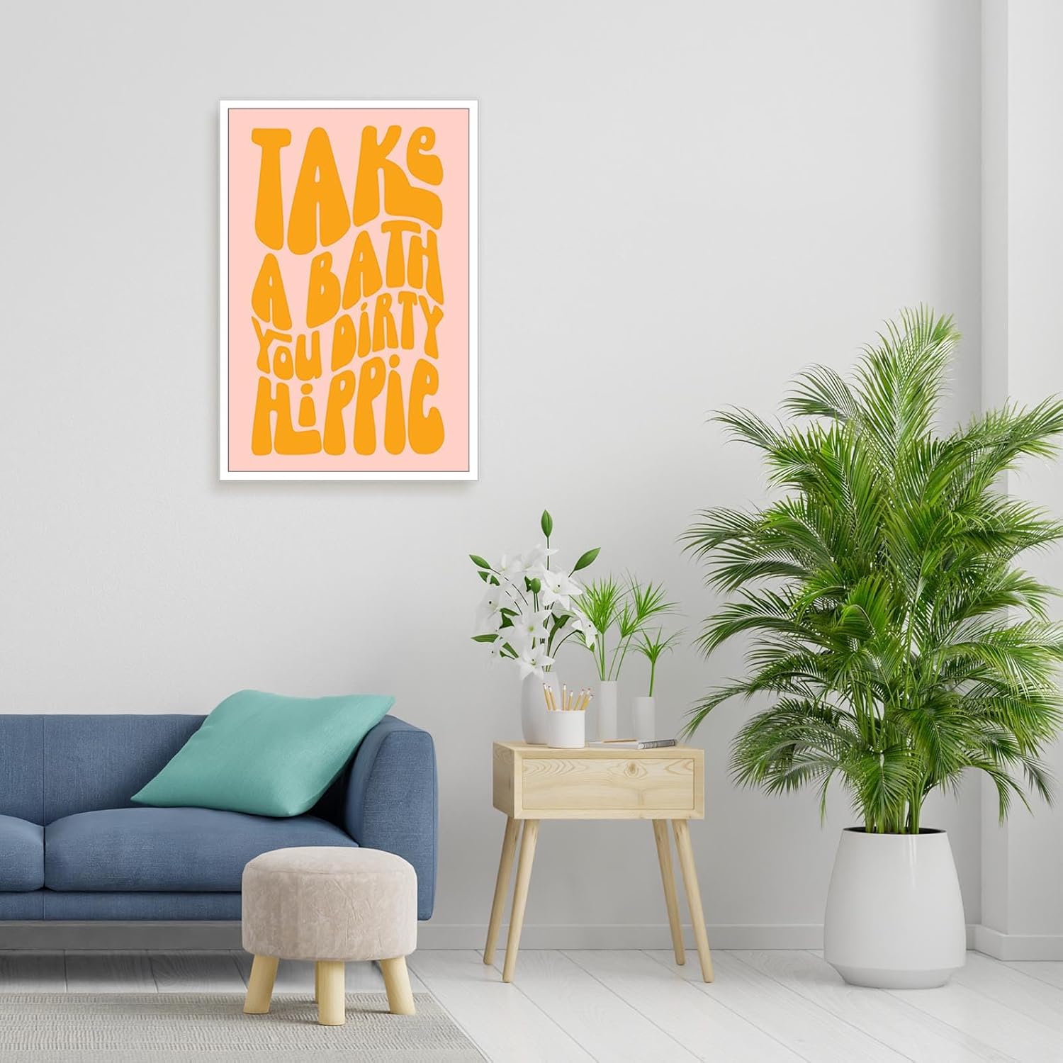 KFDJIG Simple Take A Bath You Dirty Hippie Canvas Wall Art Pink Orange Color Fashion Poster Fun Bathroom Wall Art Fun Fonts Wall Decor Suitable For Bathroom 24x36in Unframed