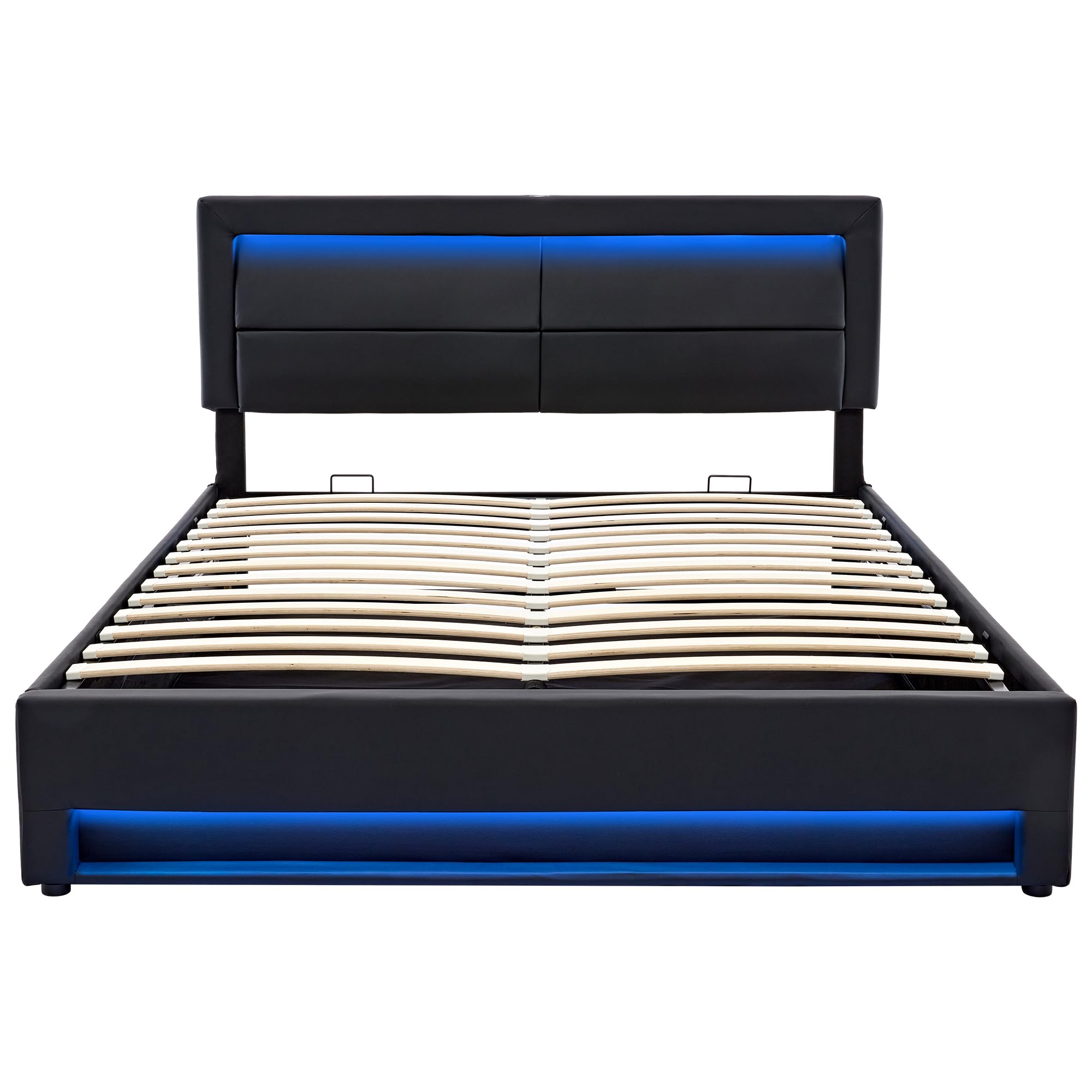 Lit rembourré 140 x 190 cm, Avec Espace de Rangement, sans matelas, PU-Lychee Design, Noir