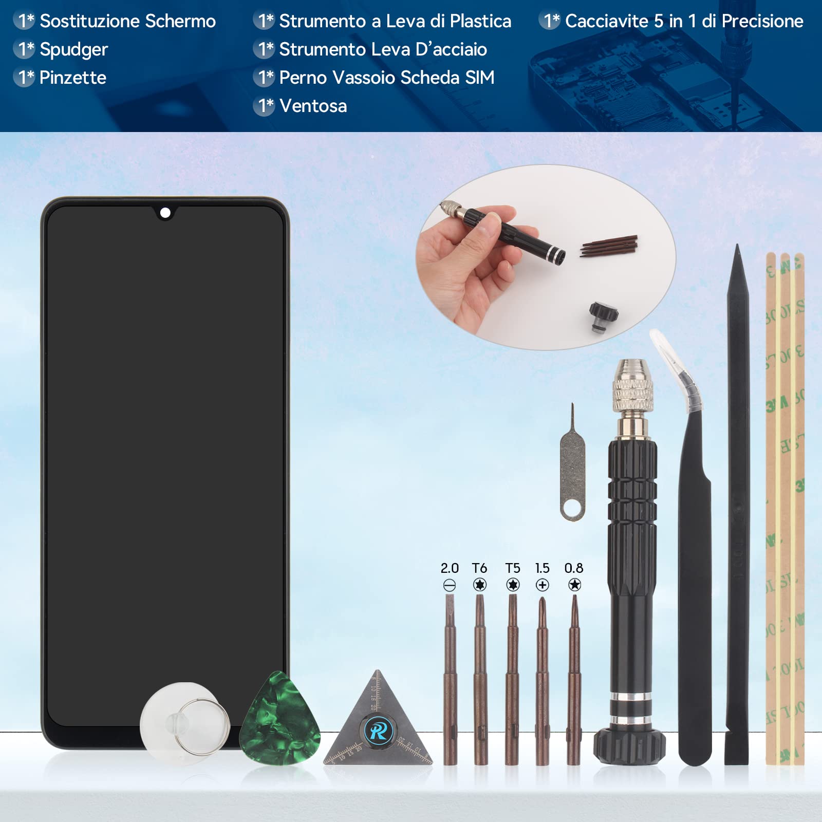 RongZy LCD Display per 6.4" Samsung Galaxy A22 4G A225F A225M Schermo LCD Touch Screen Assemblea Sostituzione di Vetro Digitalizzatore con Strumenti(Nero con Cornice)