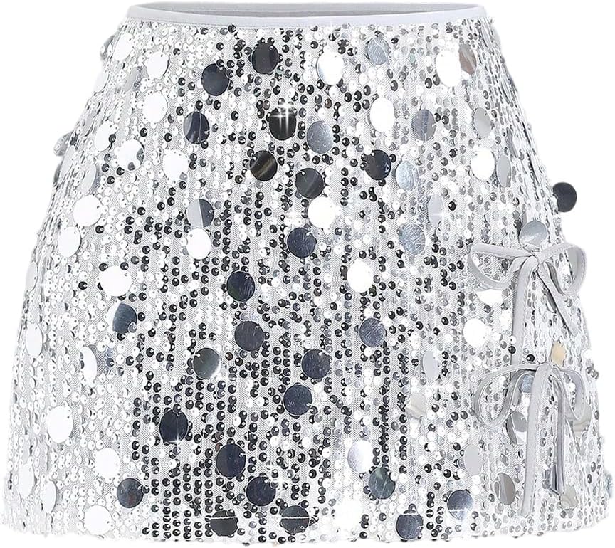 SweatyRocks Women's Sequin Mini Skirts Sparkle Bow Bodycon Skirt Club Festival Party