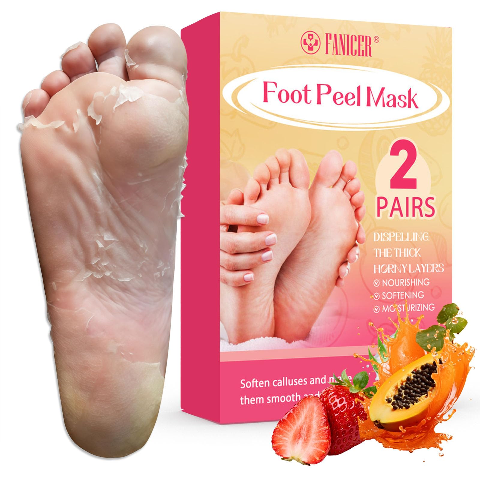 2 Paires Masque Pied Peeling, Hornhaut Entfernung Fuß Peeling Maske, Hydratantes, Pieds Nourrissant pour les Pieds, Soin Réparateur pour Hommes et Femmes (strawberry + papaya)