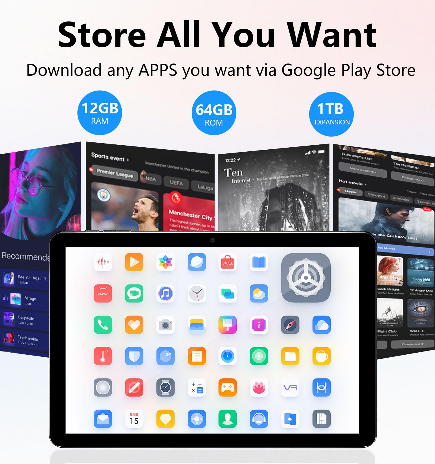 Android Tablet, 10.1 inch Android 15 Tablets 12GB(4+8) RAM / 64GB ROM / 1TB SD Card Expansion, 1280x800 IPS HD Touchscreen, 6000mAh Battery, Bluetooth 5.0, Dual Cameras, GMS, Dual Band WiFi - Black