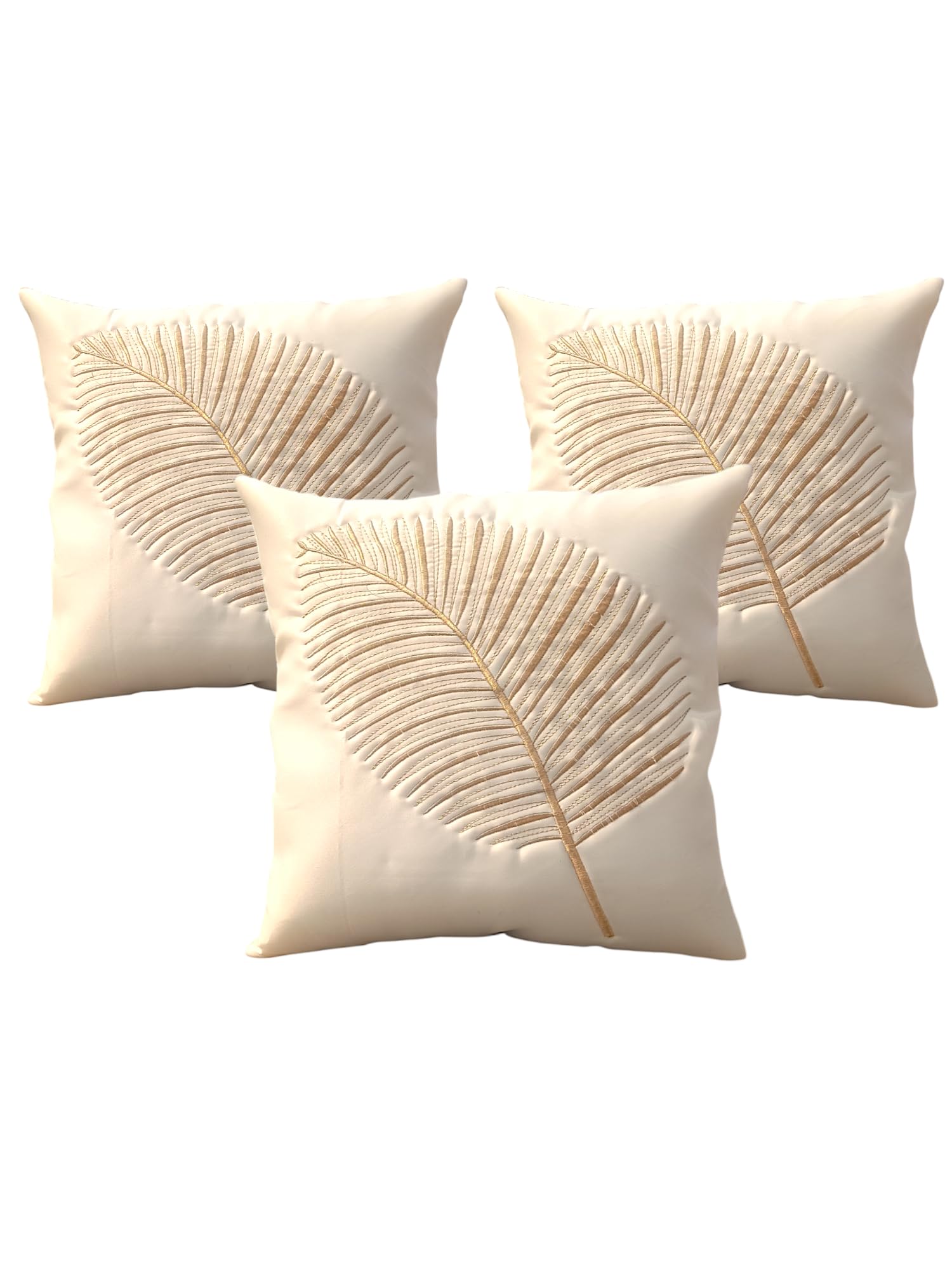 Premium Embroidered Satin Silk Cushion Covers | 16 x 16 Inches | Set of 3 with Intricate Detailing | Elegant Accent for Sofa, Couch, or Bed (Cream) (Cream)-image-30