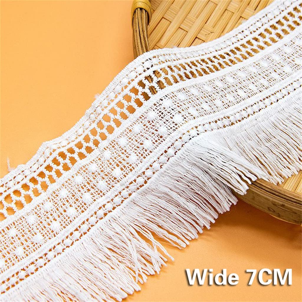 Générique Dentelle Tissu Ruban Frange Vêtements Robe Rideau Canapé Tissus De Bricolage Faits À La Main pour Coudre des Vêtements (Couleur : Blanc, Taille : 7CM) (Blanc 7CM)