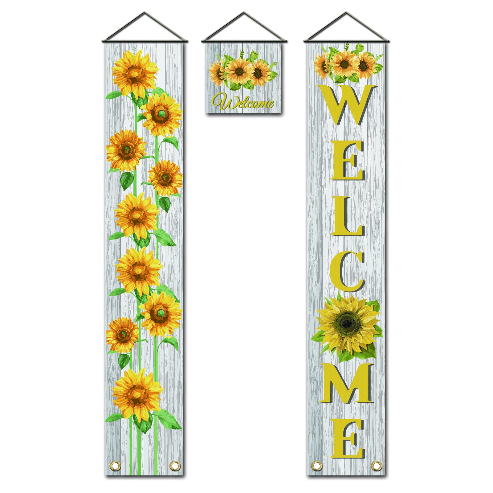 SUPERDANT 3 Stück Sonnenblume Willkommensbanner Türbehang Flagge Couplet Dekor Zeichen Set Tür Union Hängende Flagge Für Haus Haustür Veranda Schulgarten Partybedarf Klassenzimmer Schule Dekor
