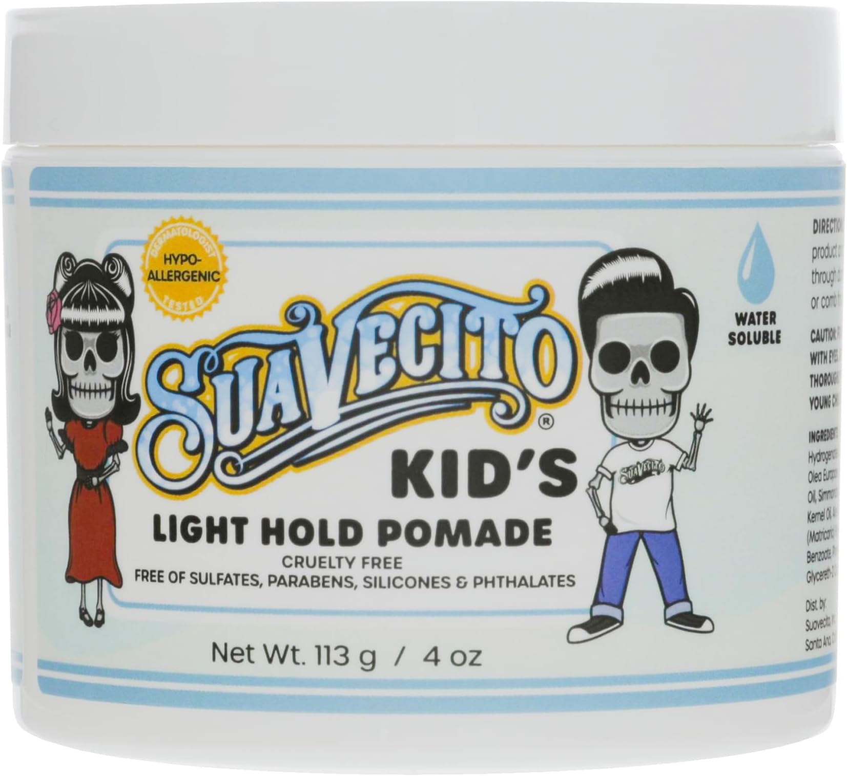 Suavecito Kid'S Pomade Calming Chamomile Aroma Light Hold 4 Oz. - Hair Gel without Dandruff on Water Base, Dermatologist Tested, Hypoallergenic Formula, Free from Sulphates, Parabens