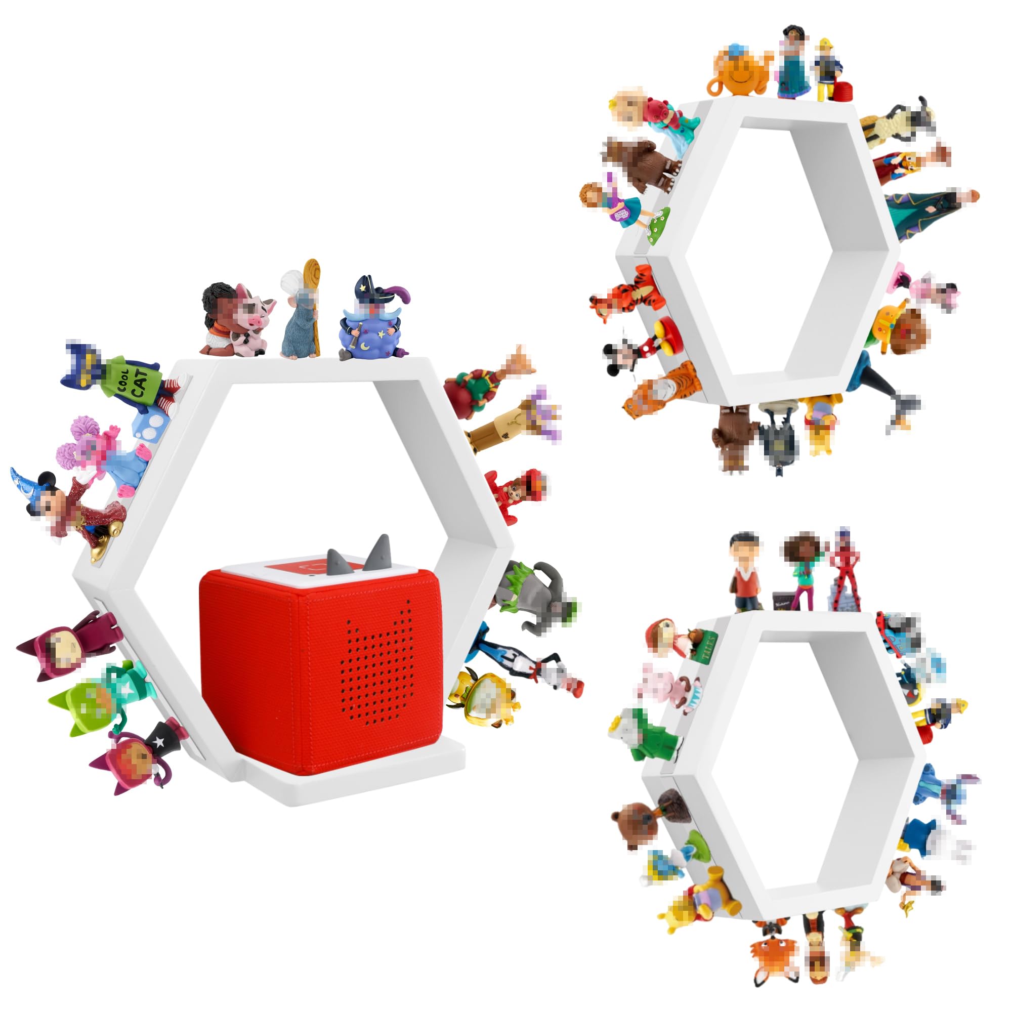 PHOENANCEE Hexagon Toniebox Shelf Magnetic Wall Mount – Holds 30+ Figures Storage Display, Compatible with Charging Station, Child Safe Magnets, Girls and Boys, Space Saving for Kids Room, White