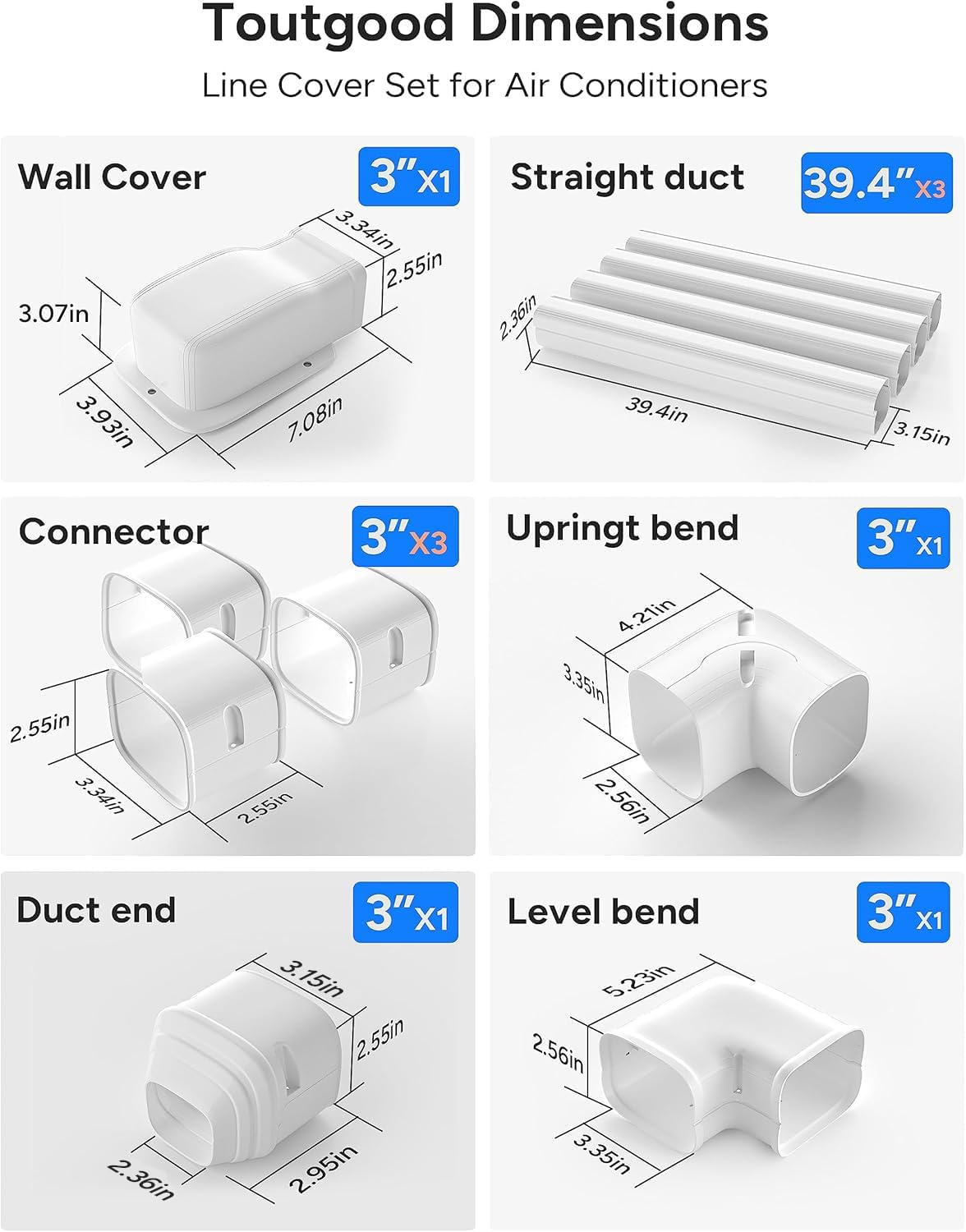 3'' 14Ft Mini Split Line Set Cover Kit for Minisplit Ductless Linset Air Conditioners and Heat Pumps, Central AC Decorative Upgraded UV-Proof Strong & Durability PVC Pipe