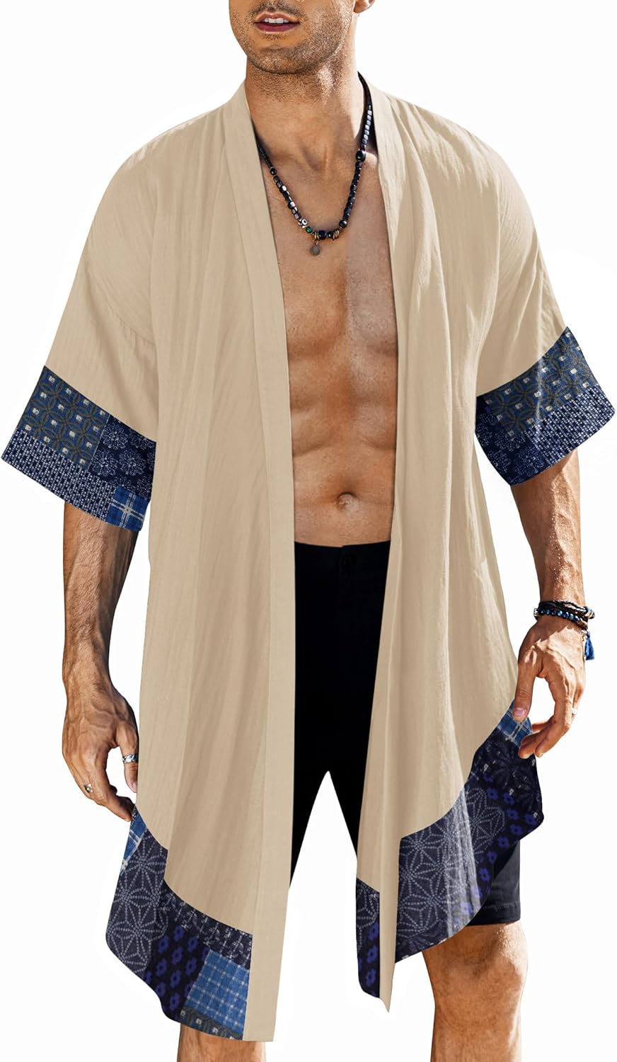 COOFANDY Men's Ruffle Shawl Collar Lightweight Cardigan Long Kimono Jackets Open Front Drape Cape Coat