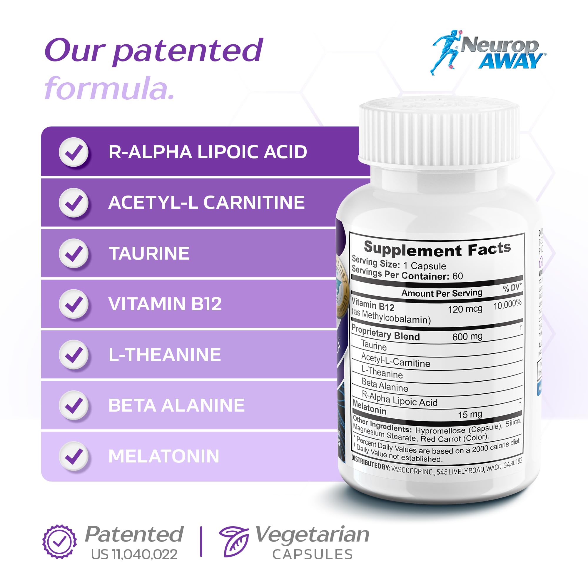 l theanine and acetyl l carnitine NeuropAWAY PM Nighttime Nerve Support – Melatonin, Taurine, L- & R-Alpha Lipoic Acid – Supports Healthy Nerve Function & Restful Sleep 60 Capsules : Health & Household all-day energy