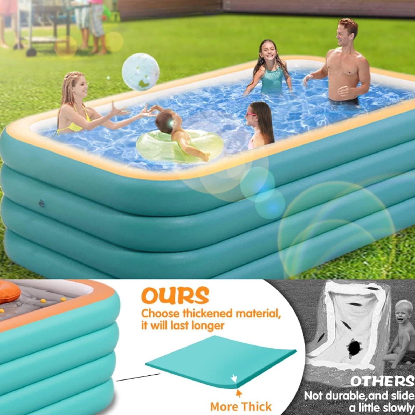 Nadmuchiwany basen dla dzieci Super duży dorosły Outdoor Zagęszczone rodzinne wiosłowanie pływackie Graj Baby Garden Backyard Przenośne przechowywanie Szybkie drenażowe pudełko z zabawkami z piasku Wi