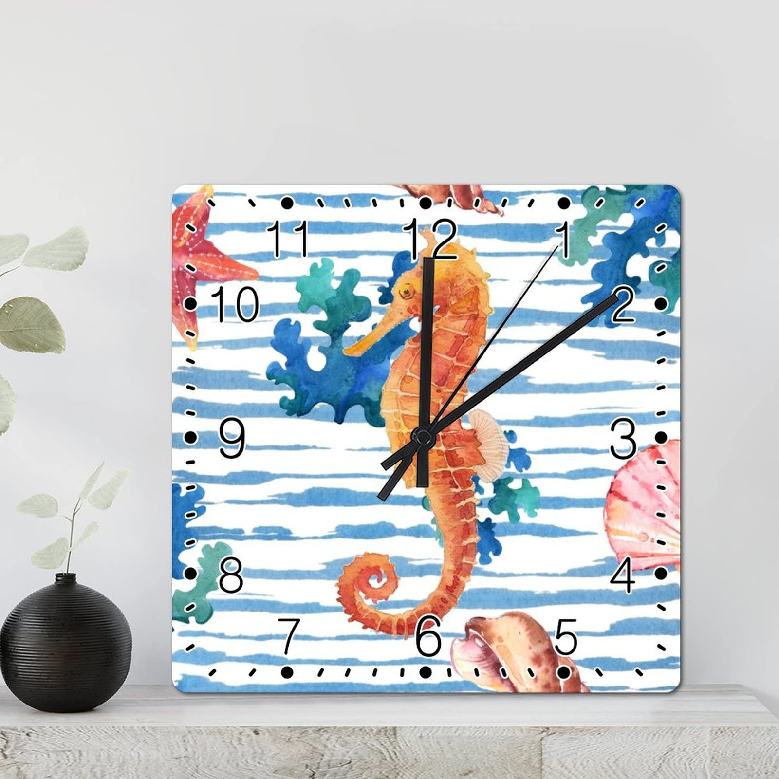 Horloge murale hippocampe rustique de 30 cm silencieuse pour une déco de chambre