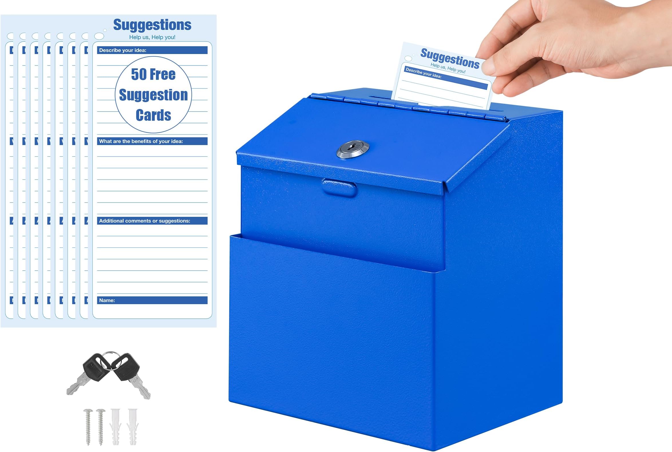 KYODOLEDSuggestion Box with Lock, Metal Wall Mounted Ballot Box, 300pcs Suggestion Cards in Total for the Supplement