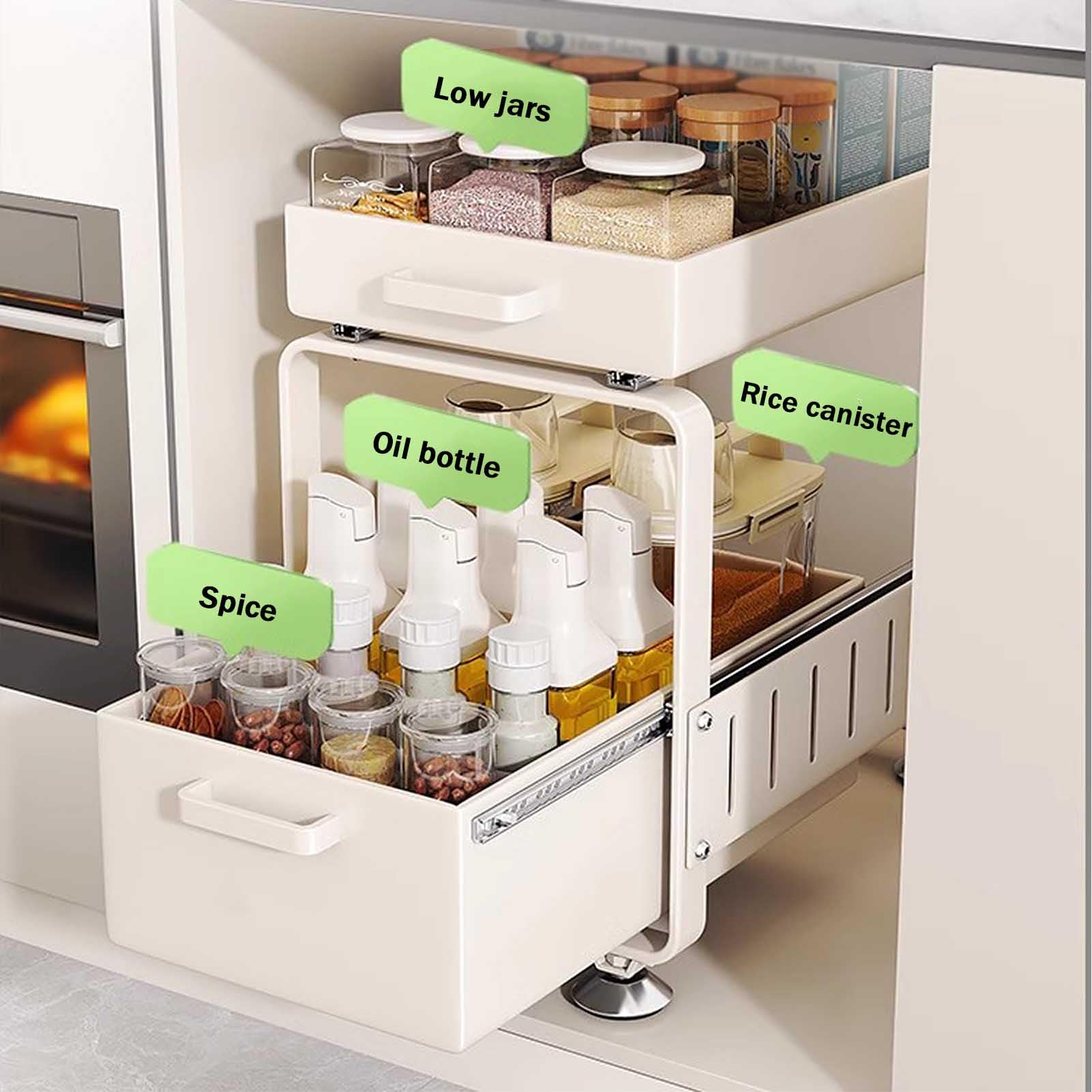 Generico Cestello Estraibile a 2 Livelli in Metallo per mobili da Cucina e Bagno - Elegante cassetto Bianco per riporre Oggetti sotto Il lavello, Soluzione salvaspazio per l'organizzazione.