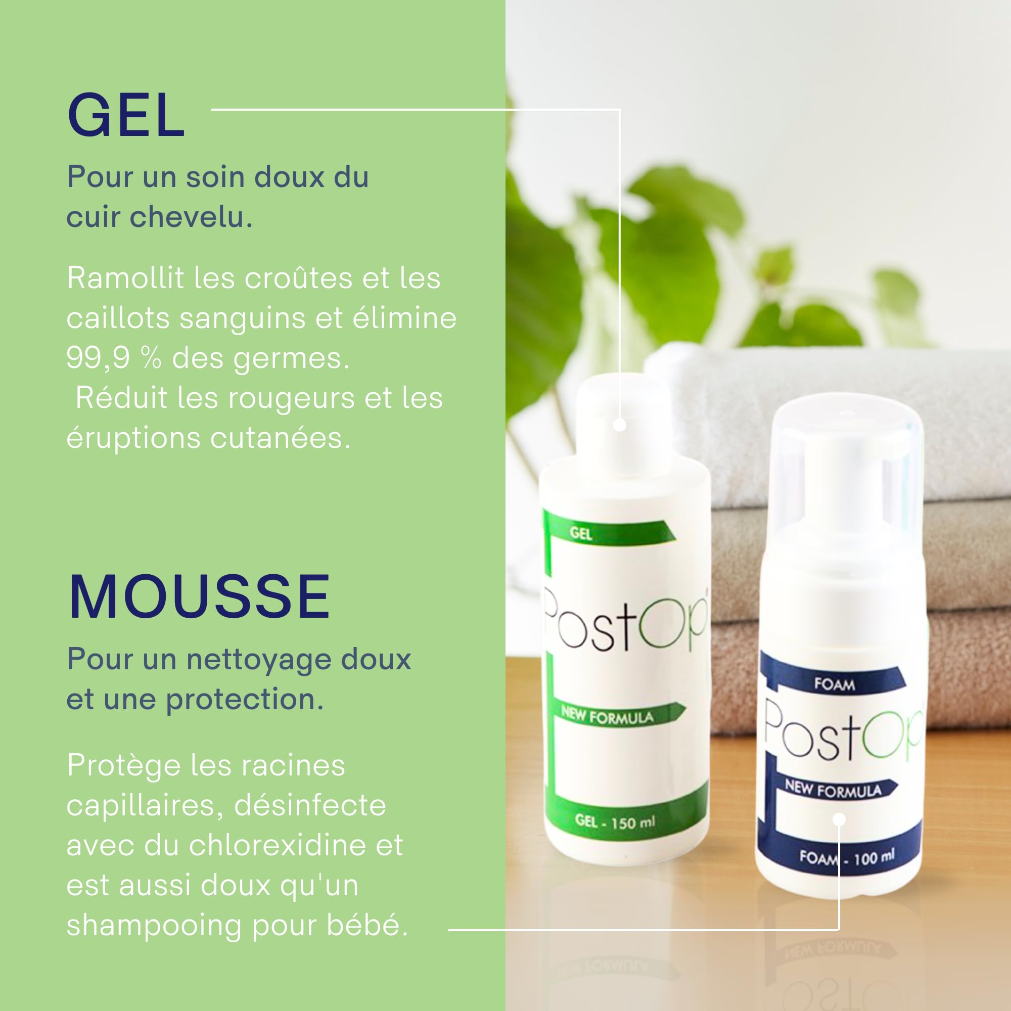 PostOp Kit post-greffe de cheveux Shampooing + mousse spécialement développé pour le post-soin (greffe de cheveux - opération FUE et FUT).