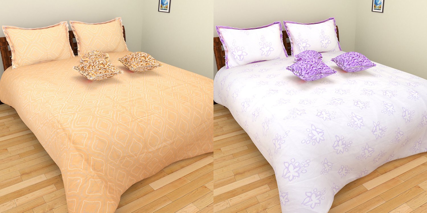 TheSheetStore 100 TC Cotton 2 Double Bedsheets with 4 Pillow Covers and