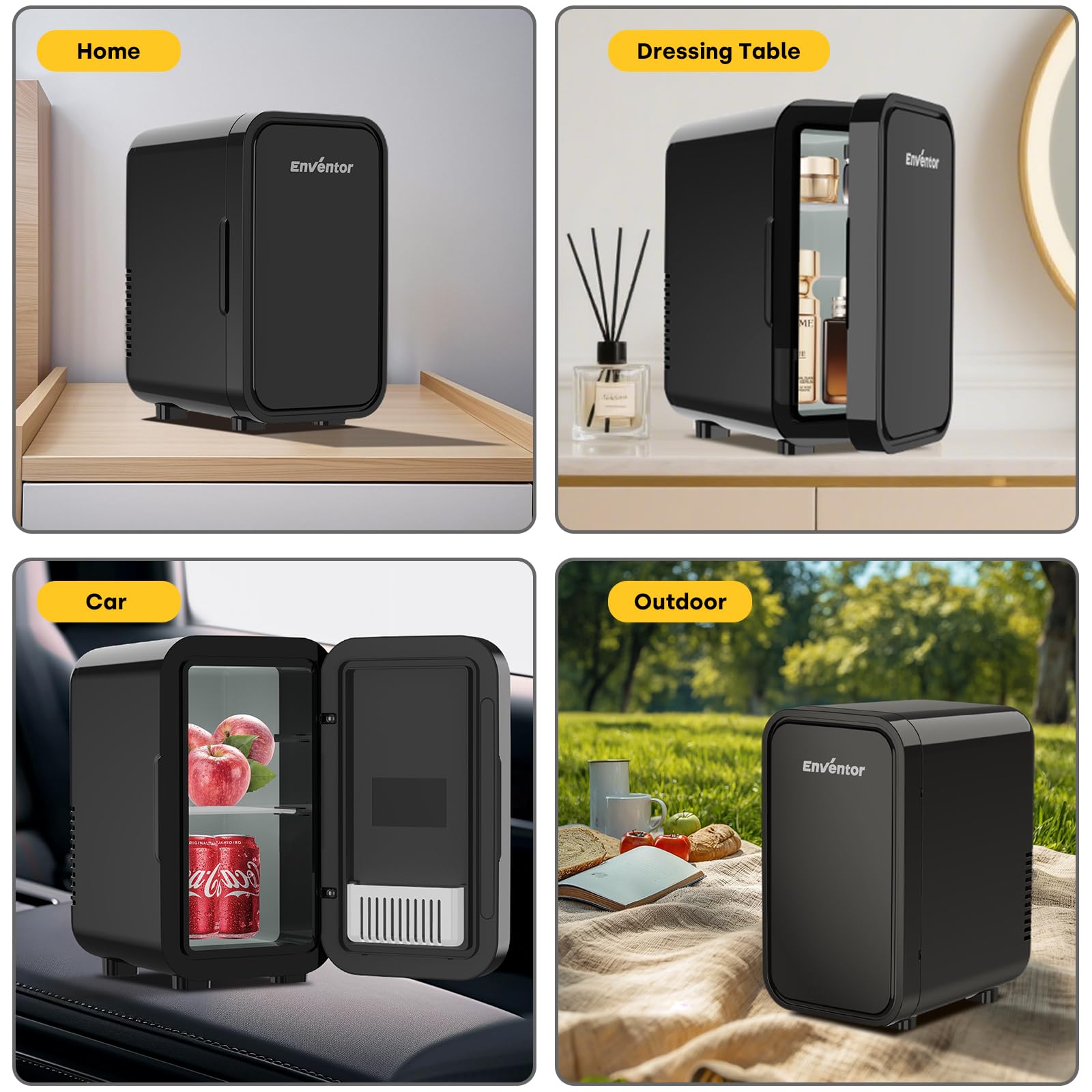 Enventor Mini Fridge 6 Litre/ 8 Can, AC+12V DC Power, Portable Cooler & Warmer, Small Fridge for Bedrooms, Car, Skincare, Fruit and Drinks, Black — view 8