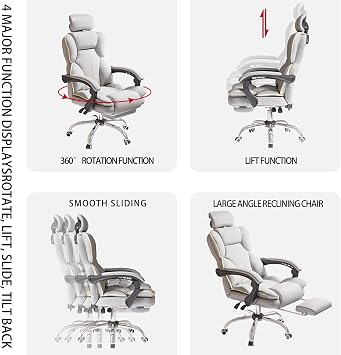 Office Gaming Chair Swivel,Adjustable Height,Footrest-Ergonomic,Home Boss Leather for Heavy People,Reclining Back,for Study,Working,Executive,living,bedroom (Khaki)
