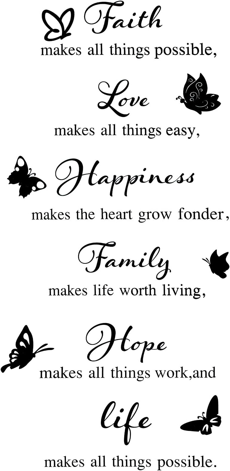 Outus 6 Pieces Vinyl Wall Decals, Faith Makes All Things Possible, Family Wall Quotes Inspirational Decals Stickers, Motivational Quote Sayings Butterfly Stickers Home Decors