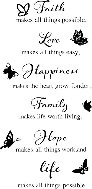 6 Pieces Vinyl Wall Decals, Faith Makes All Things Possible, Family Wall Decals Wall Stickers Quotes Inspirational Decals, Motivational Wall Quote Sayings Stickers Butterfly Wall Stickers Home Decors