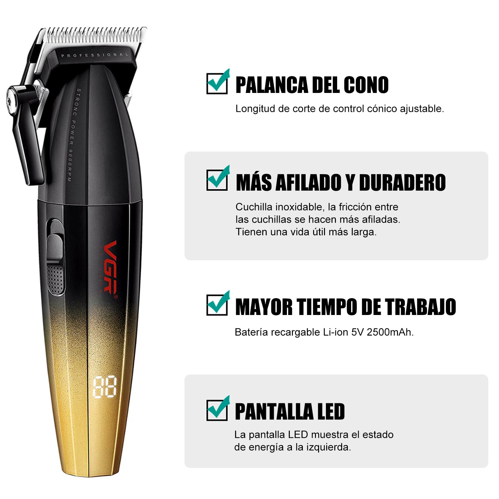 VGR Haarschneidemaschine Set für Herren Professioneller Haarschneider Haartrimme Kit Barber Friseur Pflegeset Zero Gap T-Blade Trimmer mit 9 Führungskämmen für Haare, Bart, Konturenstyling