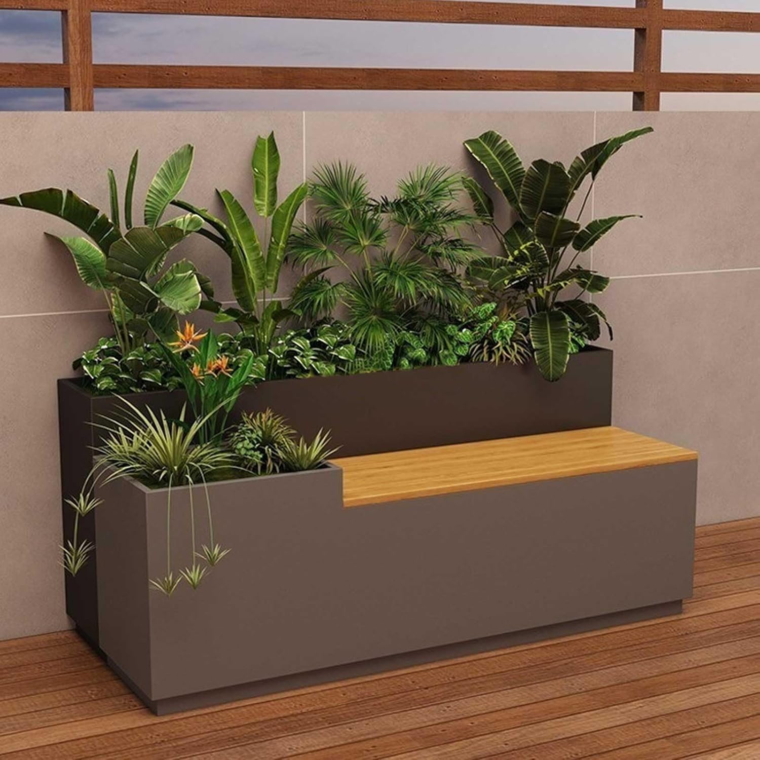 Outdoor Park Planter Bench Stainless Steel Flower Box and Commercial Seat Set, Stainless Steel Planter Bench Road Landscape Flower Bed for Road Garden Terrace Park Flower Box Bench(140x70x70cm)