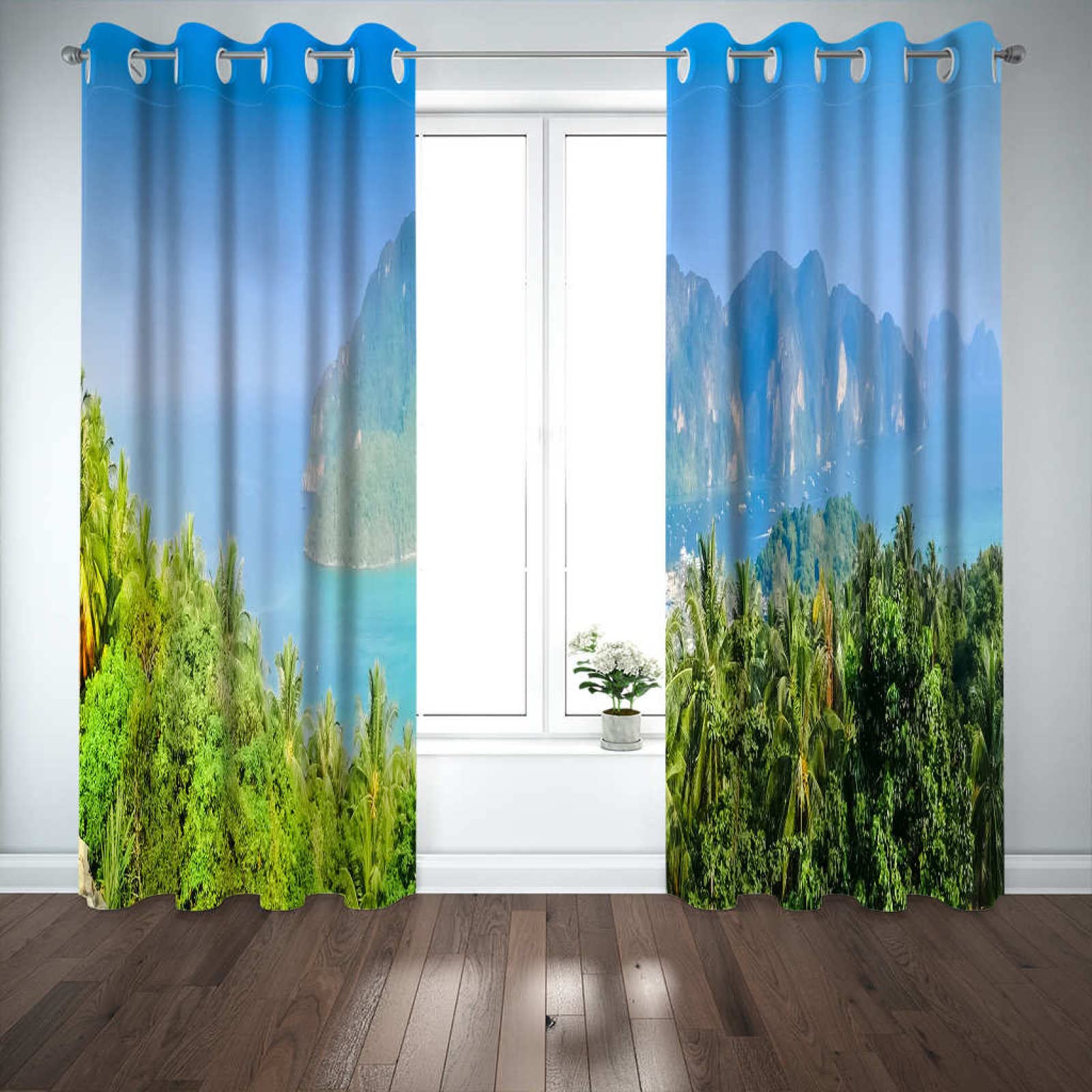 Cortinas Opacas 3D Súper Suaves para Niños, Verde y Bosque, W168cm (66") x D229cm (90") x 2, con Impresión, Dormitorio, Sala de Estar, Aislamiento Térmico, Anilla con Ojales, Cortinas Oscurecedoras pa