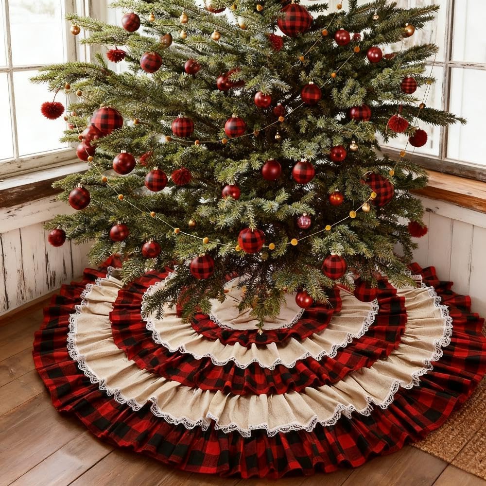 48 inches Plaid&Burlap Lace Ruffle 6-Layer