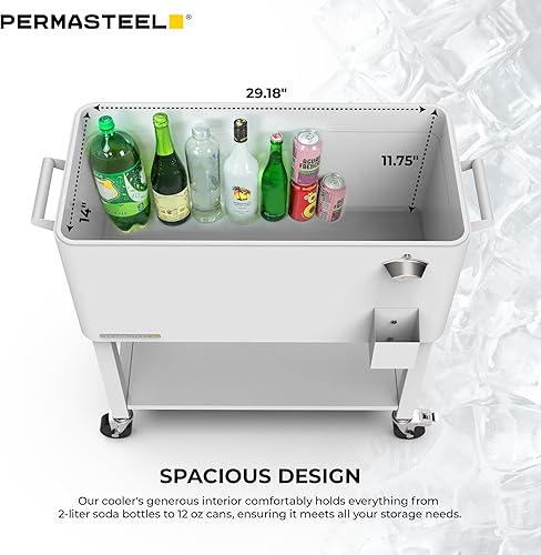 Miniatura 8 de Permasteel - Hielera para patio exterior de 80 cuartos de galón con cuenco removible, carro de bar con hielera de bebidas para usar al aire libre,