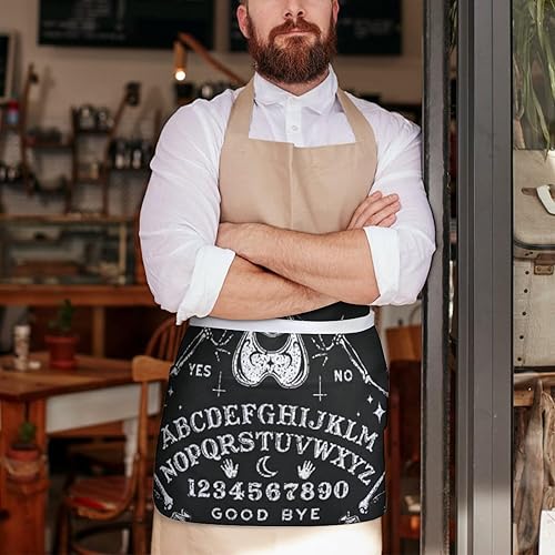 Miniatura 7 de Black Gothic Skeleton Magic Witch Ouija Board Waist Half Delantal divertido delantal de camarera con bolsillos y correa de cintura larga