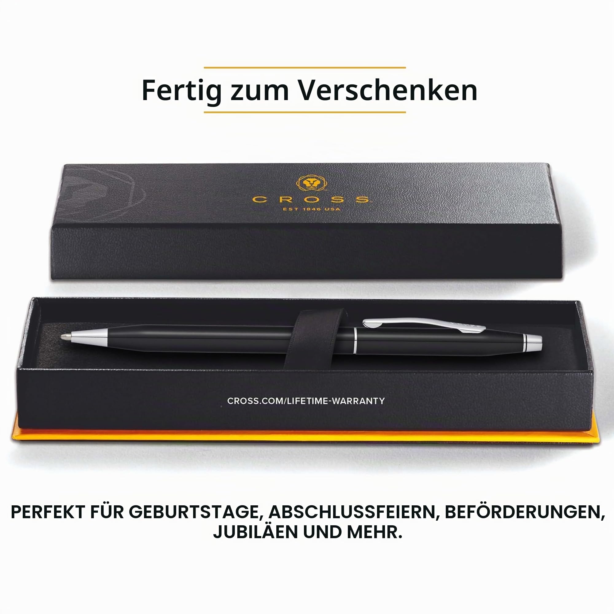 Cross Classic Century Tintenroller (mit Kappe, Strichstäke M, Schreibfarbe: schwarz, nachfüllbar, inkl. Premium Geschenkbox) Schwarz-Lack chromplattiert
