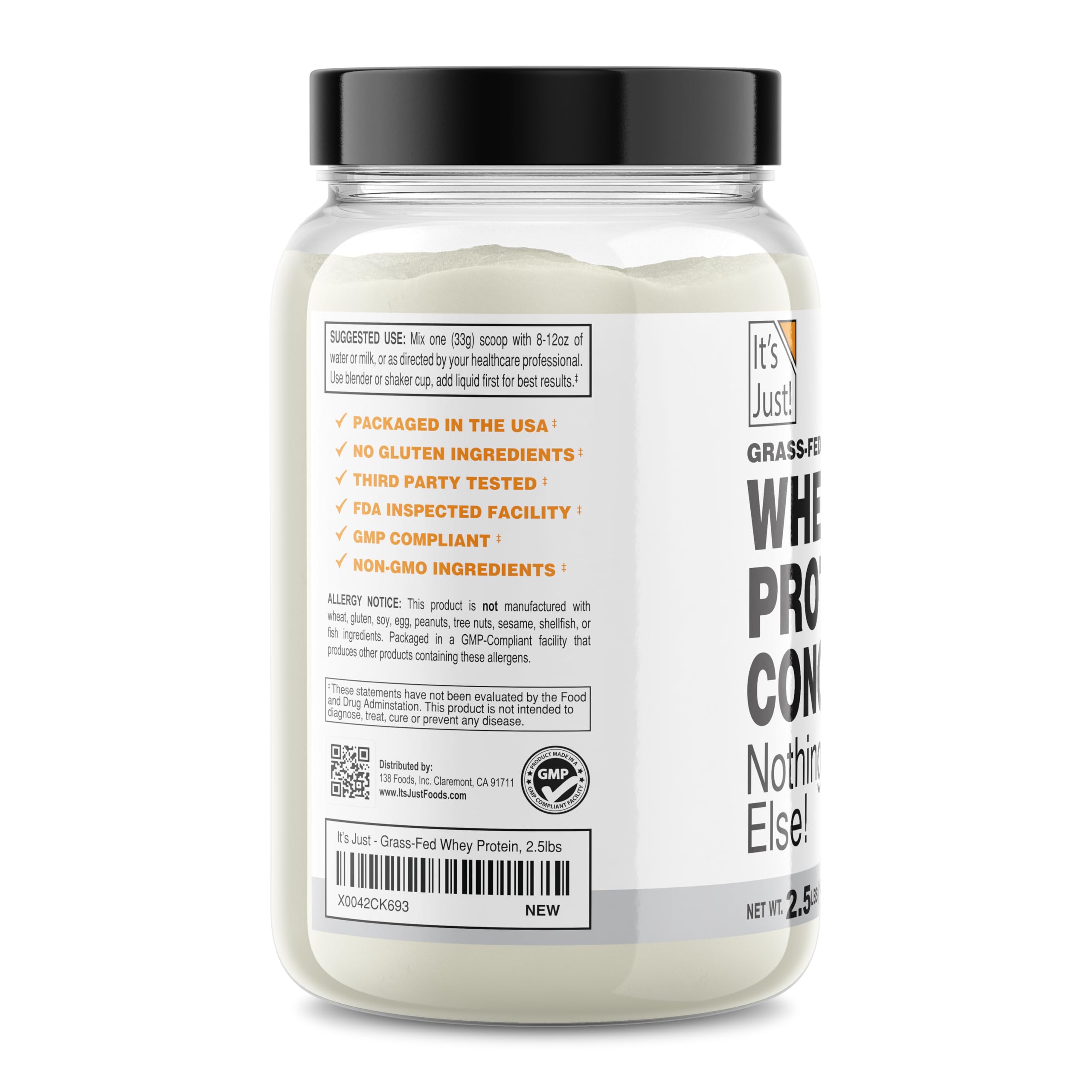 It's Just! - Grass-Fed Whey Protein Concentrate, 2.5lb, Unflavored — Amazon image 2