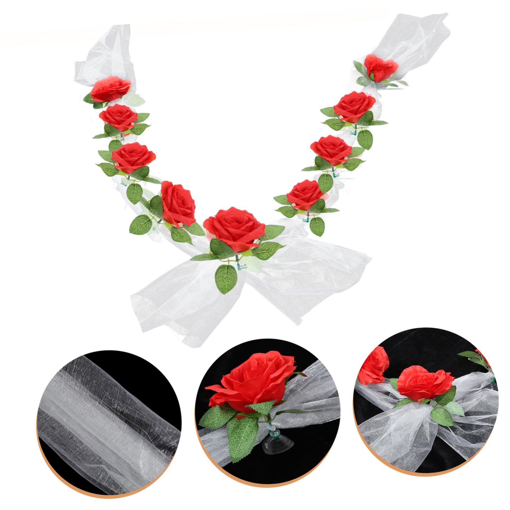 Amosfun 5 Sätze Hochzeit Autogürtel hochzeitsdeko Wedding Decoration Hochzeitsauto Blumendekoration hochzeitsdeco heiraten Souvenir-Tulpen Autodekorationen Hochzeitsauto stieg Schleife rot
