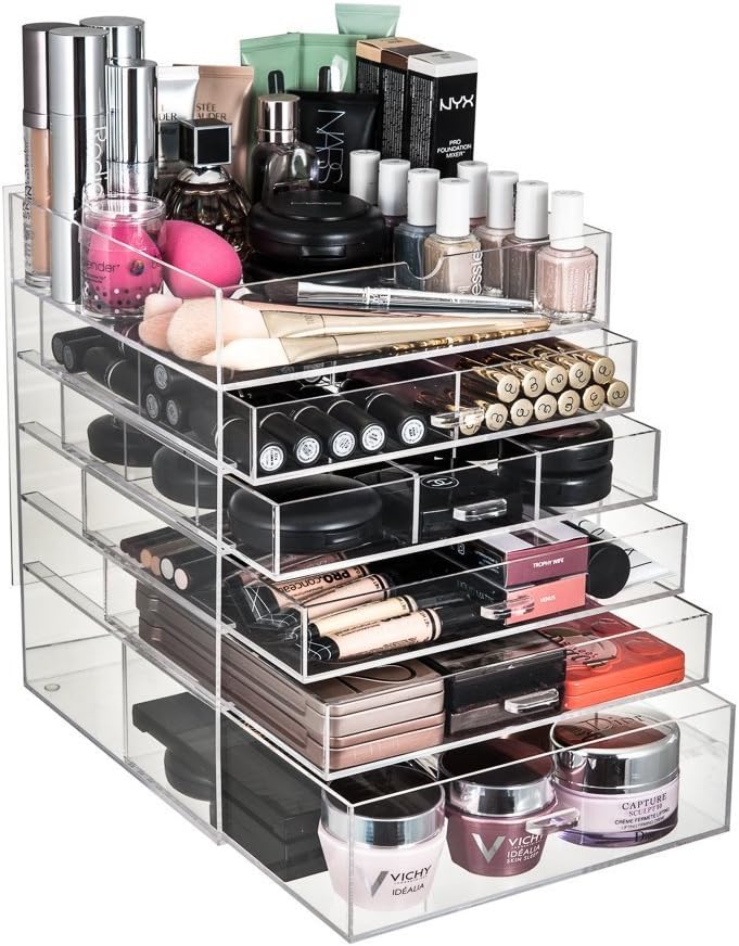 6 TIER ACRYLIC COSMETIC MAKEUP GLAM ORGANISER STORAGE BOX CASE DRAWERS WITH LID
