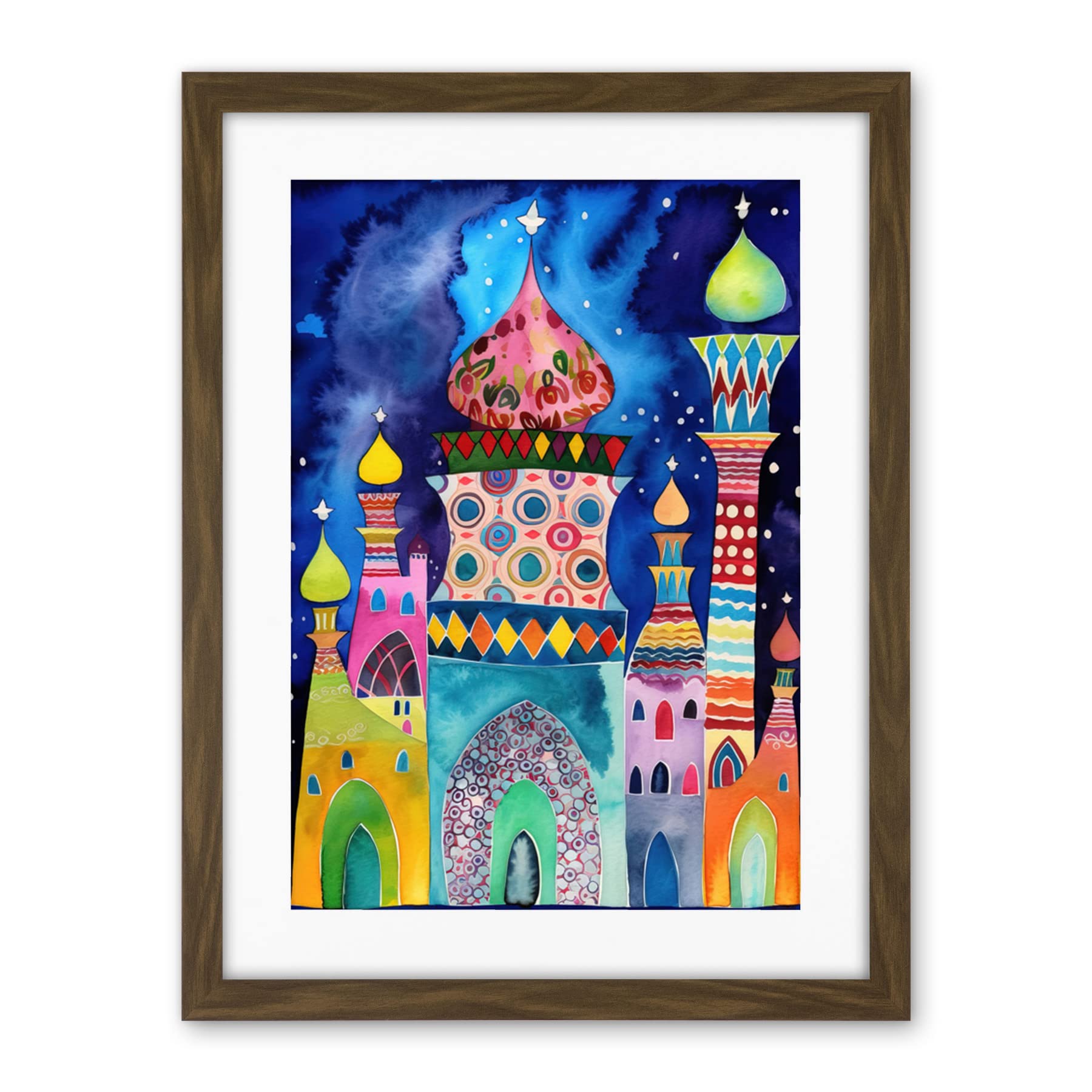 Artery8 Mosque At Midnight Folk Art Artwork Framed Wall Art Print 18X24 Inch