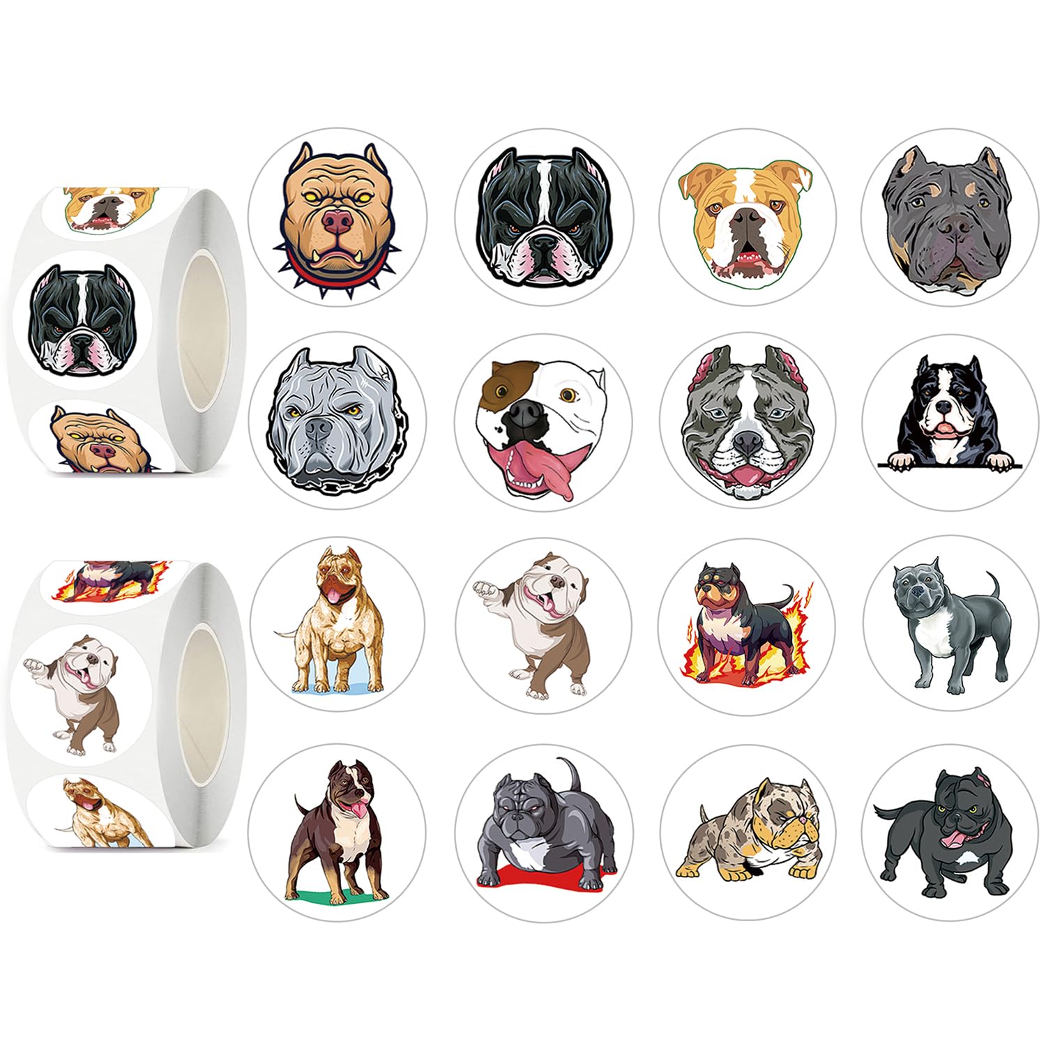 UVUXO 600 Pcs Bulldog Stickers Rolls for Kids-Round 1.5 Inch 16 Tyles Funny Dog Kindergarten Sticker Teacher Stickers for Kids Birthday Party School