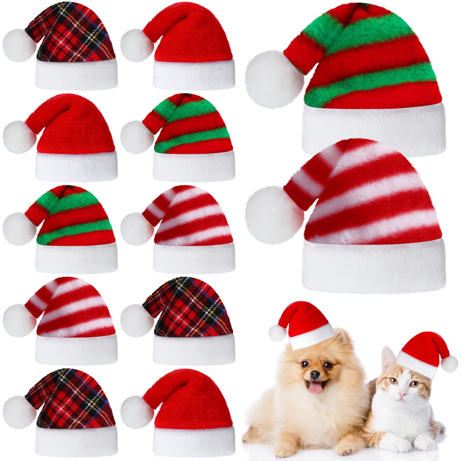 Frienda 12 Pcs Christmas Dog Santa Hat Soft Plush Pet Cat,Mixed Pattern