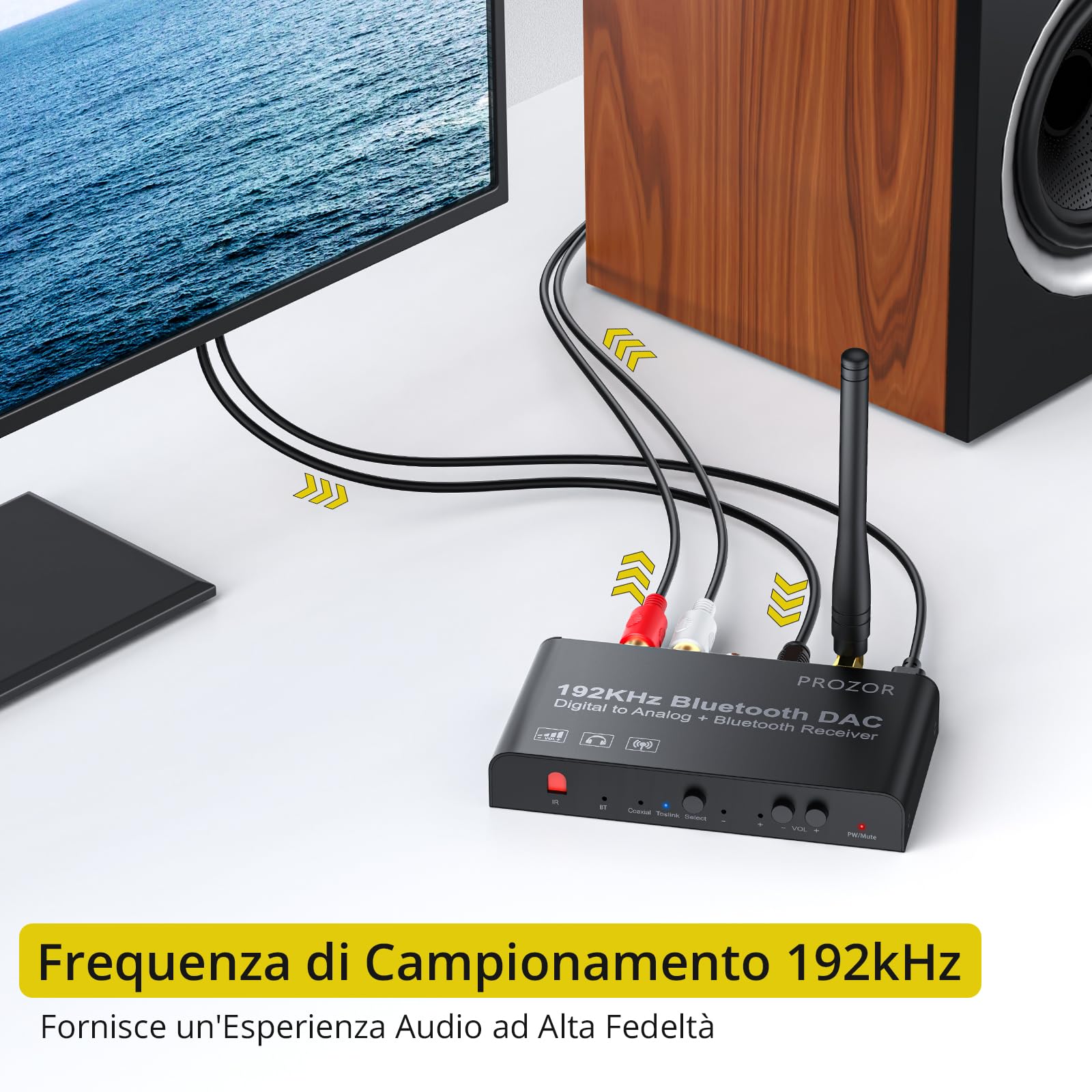 PROZOR Convertitore DAC con Telecomando IR Convertitore Audio con Ricevitore Bluetooth Adattatore Audio Digitale ad Analogico Supporta Controllo Volume/Muto/ON/OFF DAC Telecomando LPCM/PCM