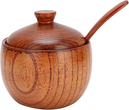Maceta de madera para especias, tarro de madera para especias con cuchara y tapa, caja de pimienta de madera de azufaifo para restaurante casero