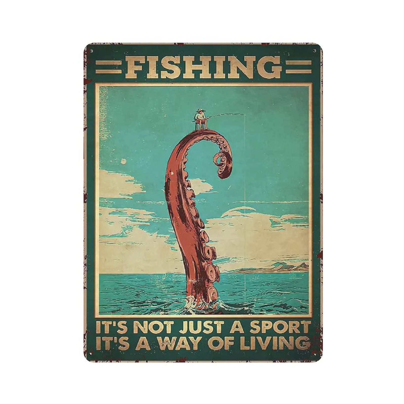 Metal Tin Sign Fishing Is My Happy Place Vintage Tin Poster Metal Sign Wall Decoration Country Kitchen Home Garage Decor 16"x12"