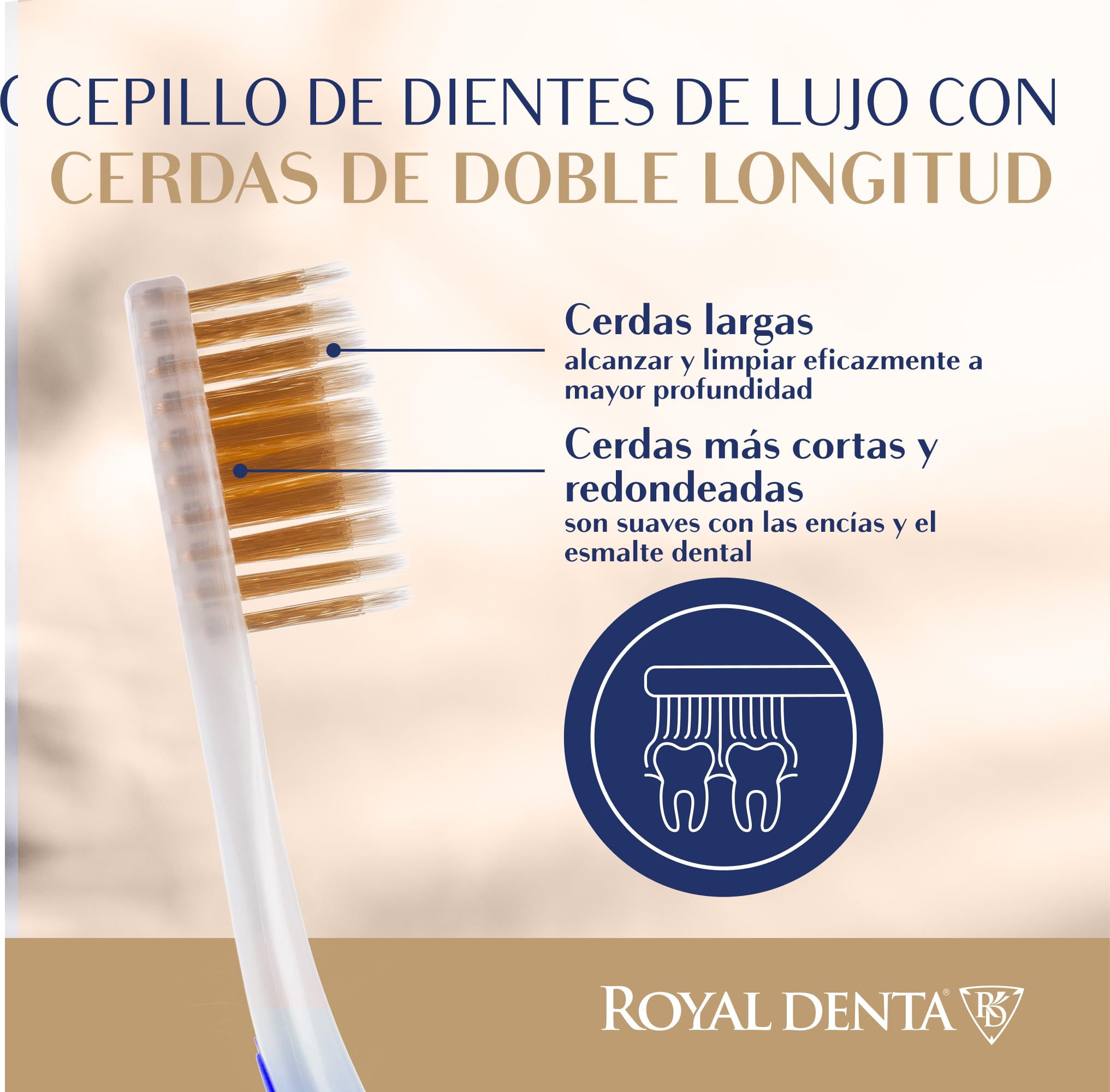 Paquete múltiple de cepillos de dientes para adultos, cerdas doradas de doble longitud para eliminación de placa interdental y cuidado de las encías, cepillo de dientes manual suave medio